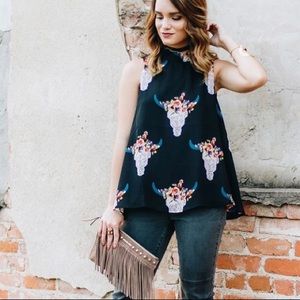 Peach Love Cow Skull High Neck Top